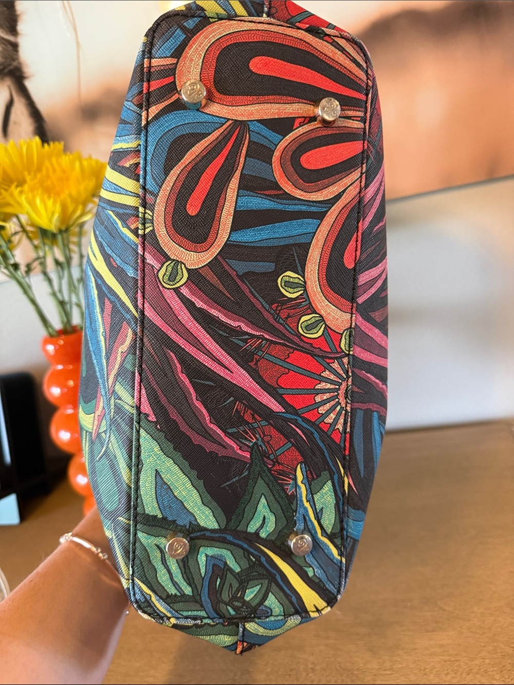 Pineda Covalin K’iin Saffiano "Cactus Sanctuary" Tote Bag – Vibrant Floral - Picture 5 of 7